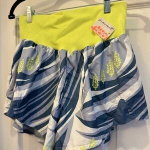 NWT FREE PEOPLE Neon Yellow and Blue Leaf Pattern Athletic Shorts